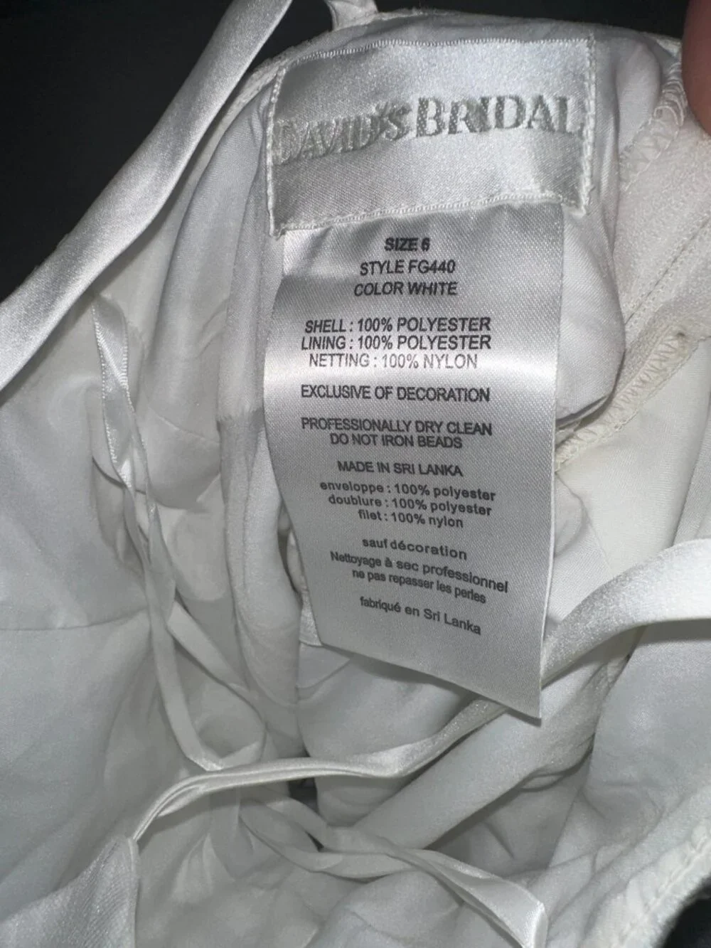 David’s Bridal Girls Flowergirl Dress Size 6 White spaghetti straps Flower Girl - Picture 8 of 8
